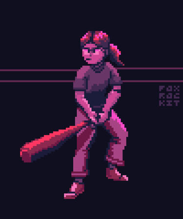 simple 3: a twelve year old wielding a baseball bat as a weapon. they look scared but brave.