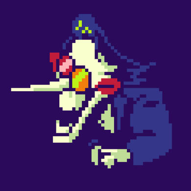 tiny image 2. spamton from deltarune in the dark.